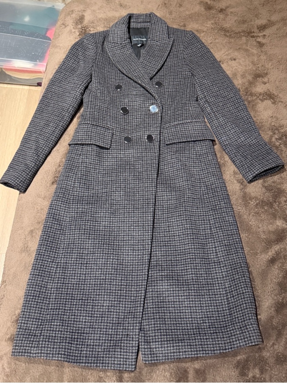Club Monaco Gray Houndstooth Double-Breasted Trench Coat
